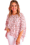 Pink Printed 3/4 Dolman Sleeve Plus Size Blouse