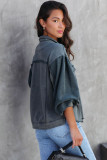 Gray Exposed Seam Patchwork Raw Hem Buttoned Jacket