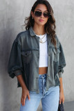 Gray Exposed Seam Patchwork Raw Hem Buttoned Jacket