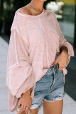 Pink Exposed Seam Chest Pocket Loose Sleeve Oversized Top