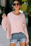Pink Exposed Seam Chest Pocket Loose Sleeve Oversized Top