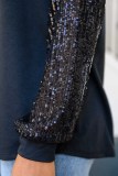 Black Sequin Contrast Long Sleeve Plus Size Top
