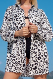 Leopard Stripes Button Beach Cover Up Kimono