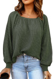 Plain Square Neck Waffle Knit Long Sleeves Top