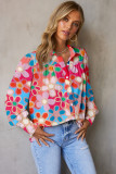 Multicolor Floral Print Bubble Sleeve Shirt