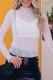 White Star Embellished Sheer Mesh Long Sleeve Top