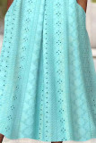 Turquoise Eyelet Pattern Button Maxi Dress