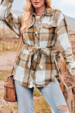 Plaid Open Button Shacket With Sash
