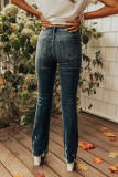 Blue High Waist Distressed Straight Leg Washed Jeans