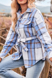 Plaid Open Button Shacket With Sash