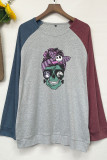 Halloween Skull MAMA Color Block Sleeves Plus Size Top