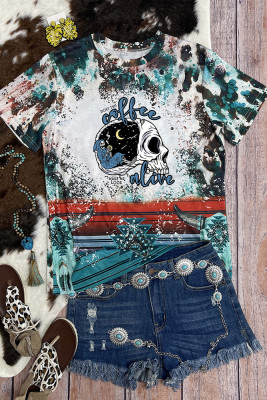 Skull Coffee Alive Bleached Graphic Tee
