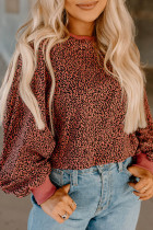 Vintage Leopard Bubble Sleeve Pullover Sweatshirt