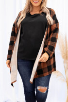 Brown Plus Size Plaid Pattern Open Front Cardigan