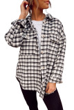 Black Plaid Print Chest Pockets Buttoned Tunic Shacket