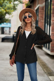 Black Waffled Knit Lace Long Sleeve Buttoned Cardigan