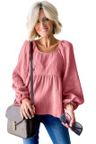 Pink Bubble Sleeve Textured Flowy Blouse