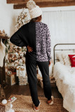 Black Contrast Leopard Long Sleeve Pullover and Joggers Outfit