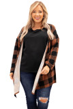 Brown Plus Size Plaid Pattern Open Front Cardigan