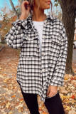 Black Plaid Print Chest Pockets Buttoned Tunic Shacket