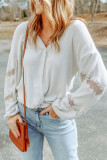 White Lace Patchwork Drop Sleeve Ribbed Casual Top