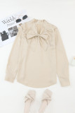 Apricot Solid Bow Tie Long Sleeve Blouse