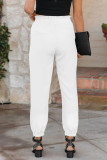 White Solid Color Drawstring Smocked Waist Joggers