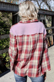 Red Contrast Patchwork Raw Edge Distressed Plaid Shirt