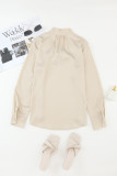Apricot Solid Bow Tie Long Sleeve Blouse