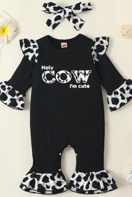 Black Cow Print Baby One Piece Romper  