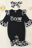 Black Cow Print Baby One Piece Romper  