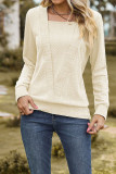 Plain Texture Square Neck Long Sleeves Top