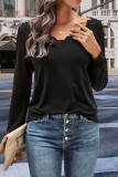 Plain V Neck Lace Long Sleeves Top