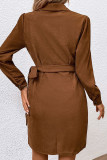 Brown Corduroy Buttoned Mini Dress 