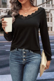 Plain V Neck Lace Long Sleeves Top
