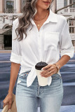 White Texture Open Button Blouse