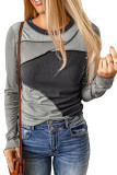 Gray Exposed Seam Color Block Ribbed Knit Top