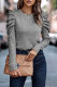Gray Buttoned Puff Long Sleeve Sheath Top