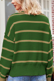Split V Neck Striped Pollover Sweater