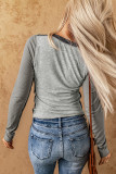 Gray Exposed Seam Color Block Ribbed Knit Top