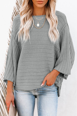Gray Exposed Seam Ribbed Knit Dolman Top