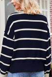 Split V Neck Striped Pollover Sweater