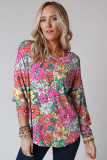 Multicolor Twisted Hollow-out Back Floral Long Sleeve Top