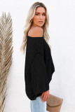 Black Exposed Seam Ribbed Knit Dolman Top