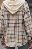 Khaki Plaid Open Button Hooded Shirt