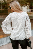 White Floral Lace Crochet Loose Fit V Neck Top