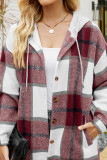 Plaid Open Button Pockets Hooded Jacket
