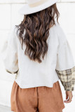 White Corduroy Plaid Colorblock Patchwork Shacket