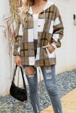 Plaid Open Button Pockets Hooded Jacket