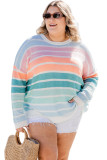 Multicolor Striped Crewneck Plus Size Sweater